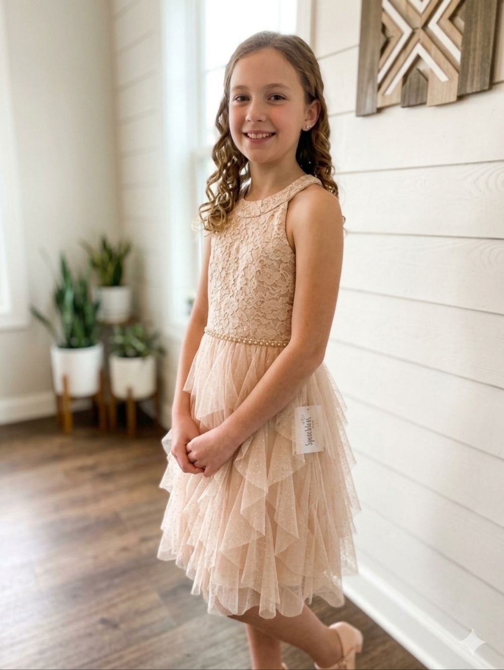 Speechless Girls Blush Lace Bodice Tulle Ruffle Party Dress